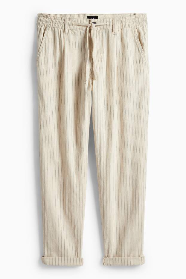 Heren - Chino - linnenmix - krijtstrepen - crèmekleurig