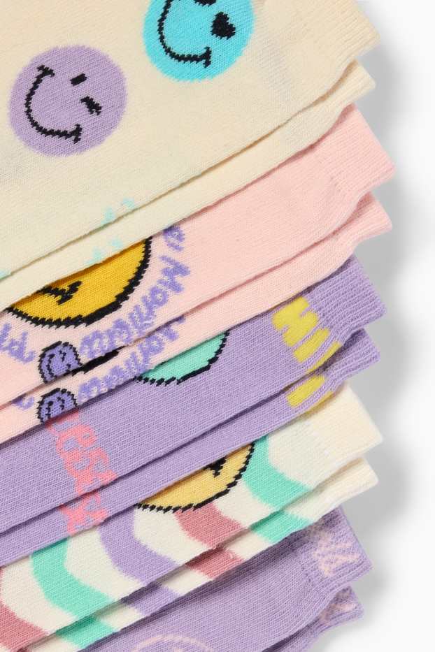 Enfants filles - Lot de 5 paires - SmileyWorld® - socquettes de sport à motif - coloré