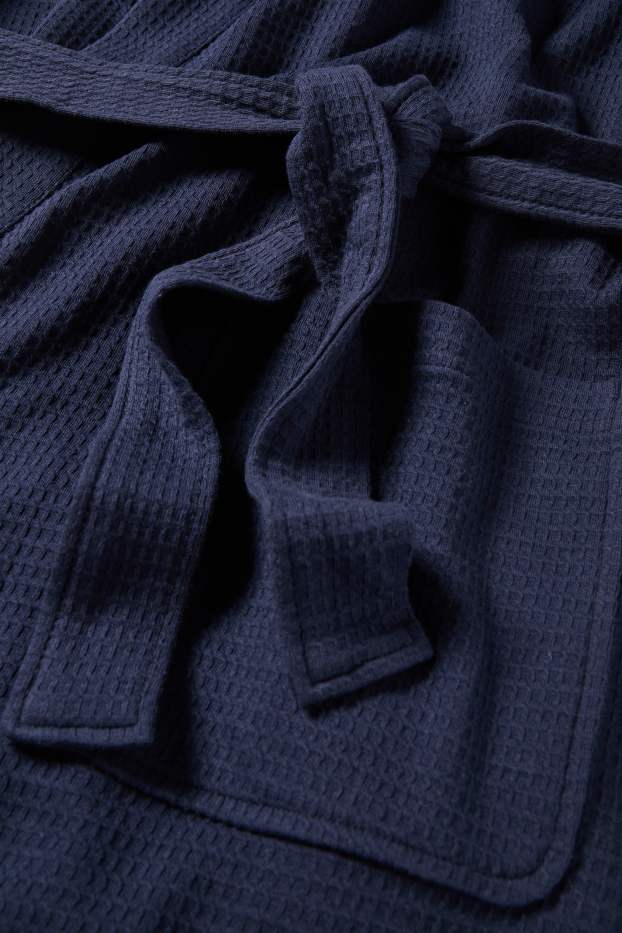 Men - Bathrobe - textured - dark blue