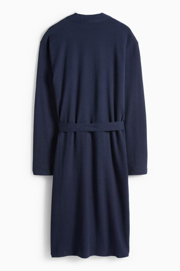 Men - Bathrobe - textured - dark blue