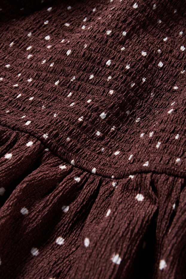 Dona - Vestit fit & flare - de piquets - texturat - frunzit - marró