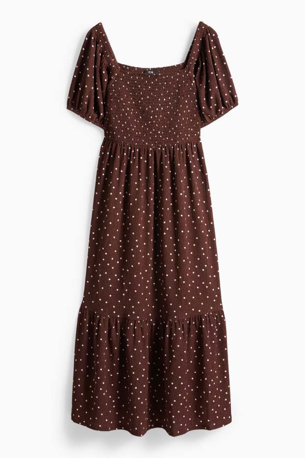 Dona - Vestit fit & flare - de piquets - texturat - frunzit - marró