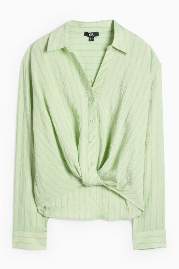 Dámské - Halenka s detailem uzlu - pruhovaná - světle zelená