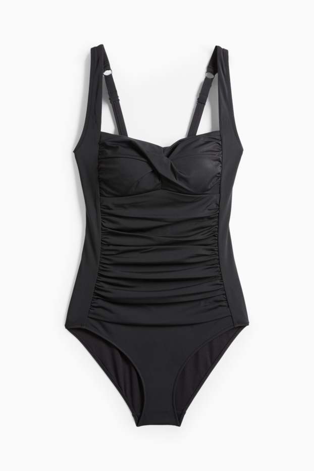 Dámské - Jednodílné dámské plavky s nařasením - s vycpávkami - LYCRA® XTRA LIFE™ - černá