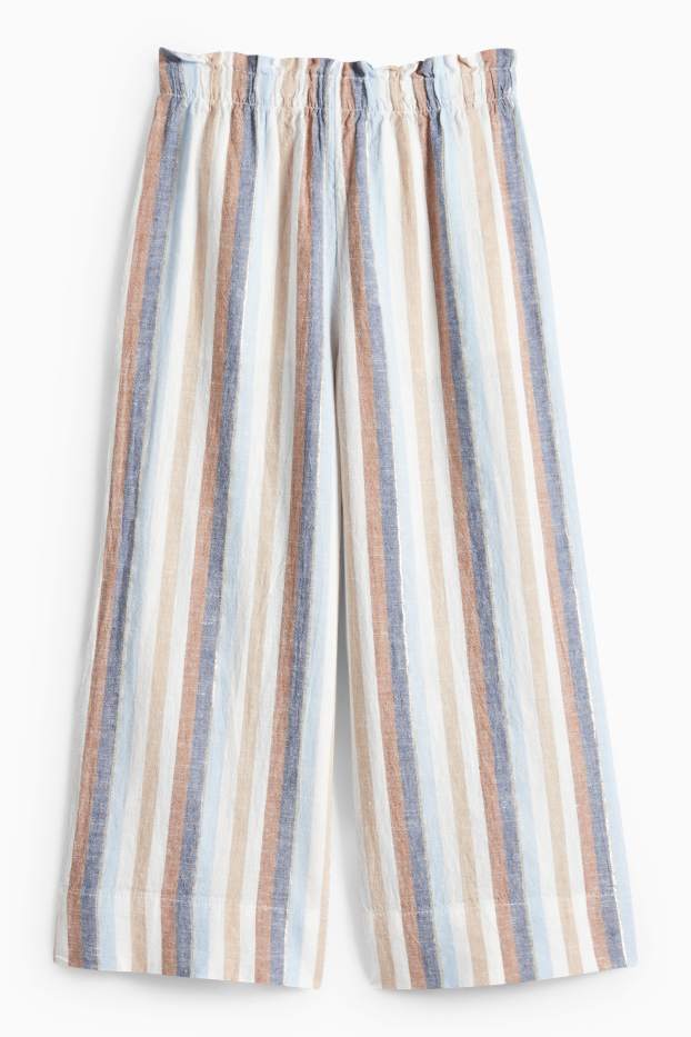 Children Girls - Cloth trousers - linen blend - striped - shiny - creme