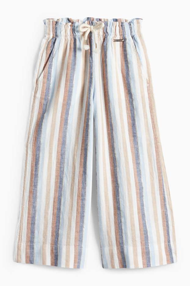 Children Girls - Cloth trousers - linen blend - striped - shiny - creme
