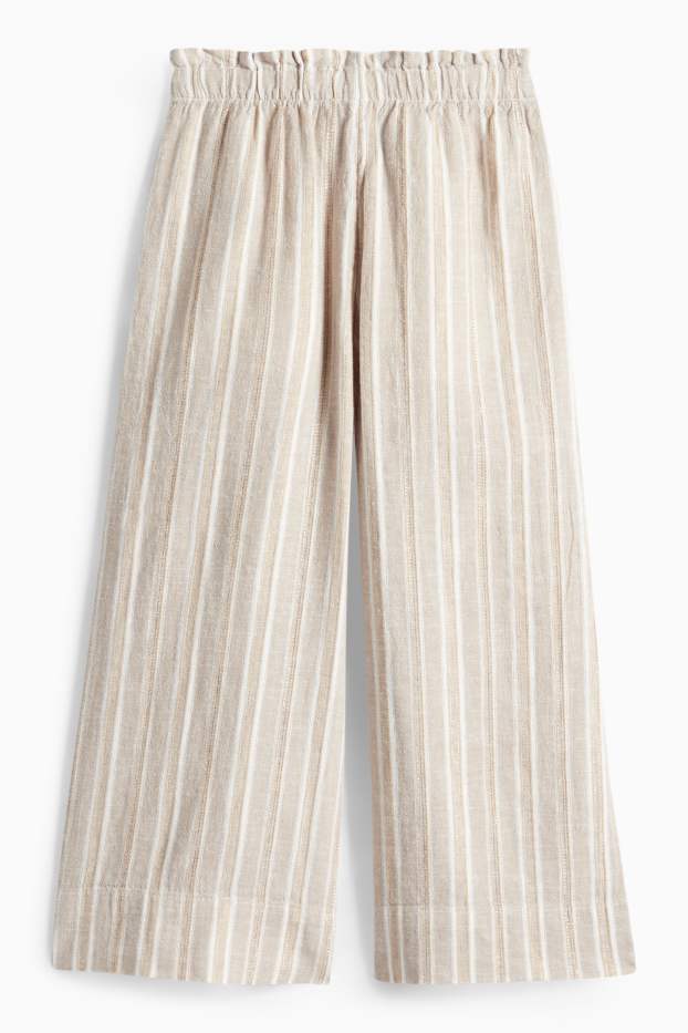 Children Girls - Cloth trousers - linen blend - striped - shiny - beige