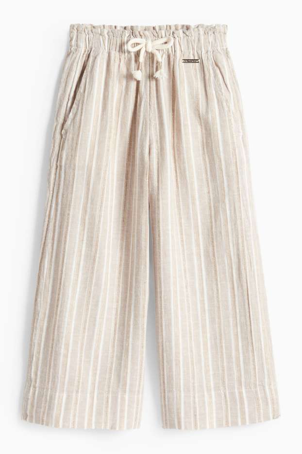 Children Girls - Cloth trousers - linen blend - striped - shiny - beige