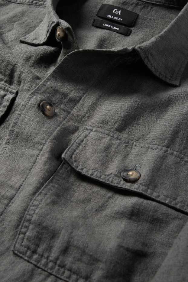 Hommes - Veste-chemise - relaxed fit - col kent - lin mélangé - vert