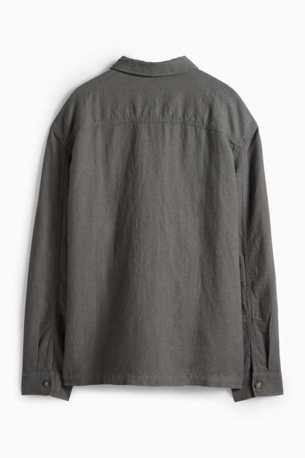 Hommes - Veste-chemise - relaxed fit - col kent - lin mélangé - vert