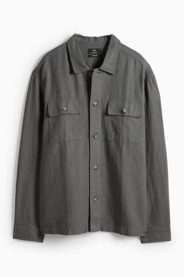 Hommes - Veste-chemise - relaxed fit - col kent - lin mélangé - vert