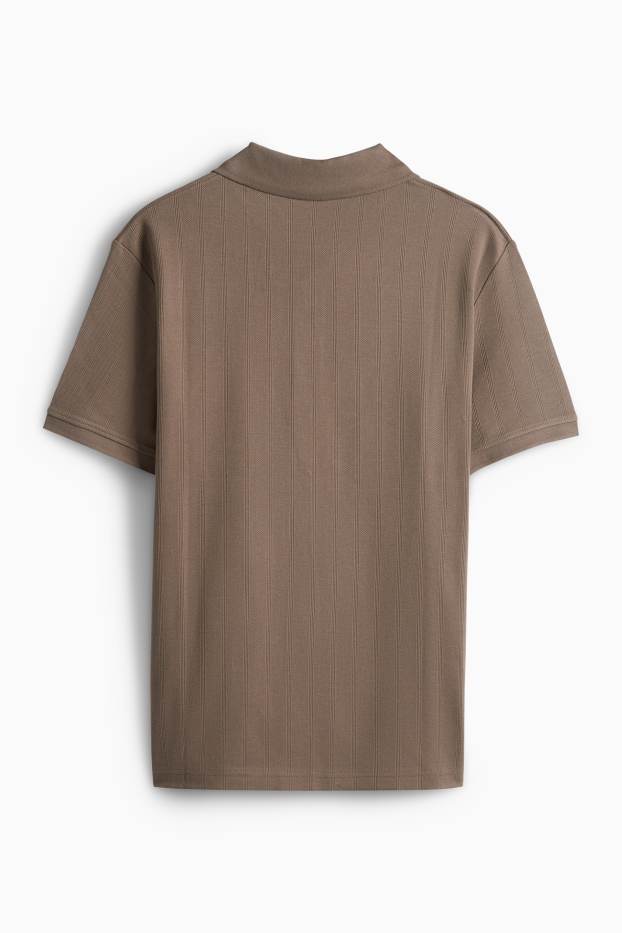 Pánské - Polokošile - relaxed fit - žebrovaná - strukturovaná - tmavohnědá