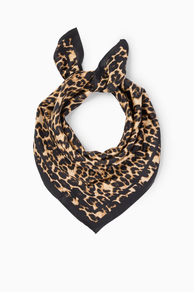 Damen - Halstuch - Leo-Print - schwarz / beige