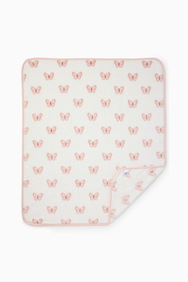 Baby Mädchen - Schmetterling - Baby-Decke - 95 x 95 cm - weiß / rosa