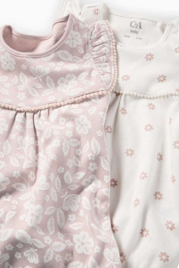 Baby: meisjes - Set van 2 - bloemetjes - rompertje - wit / roze