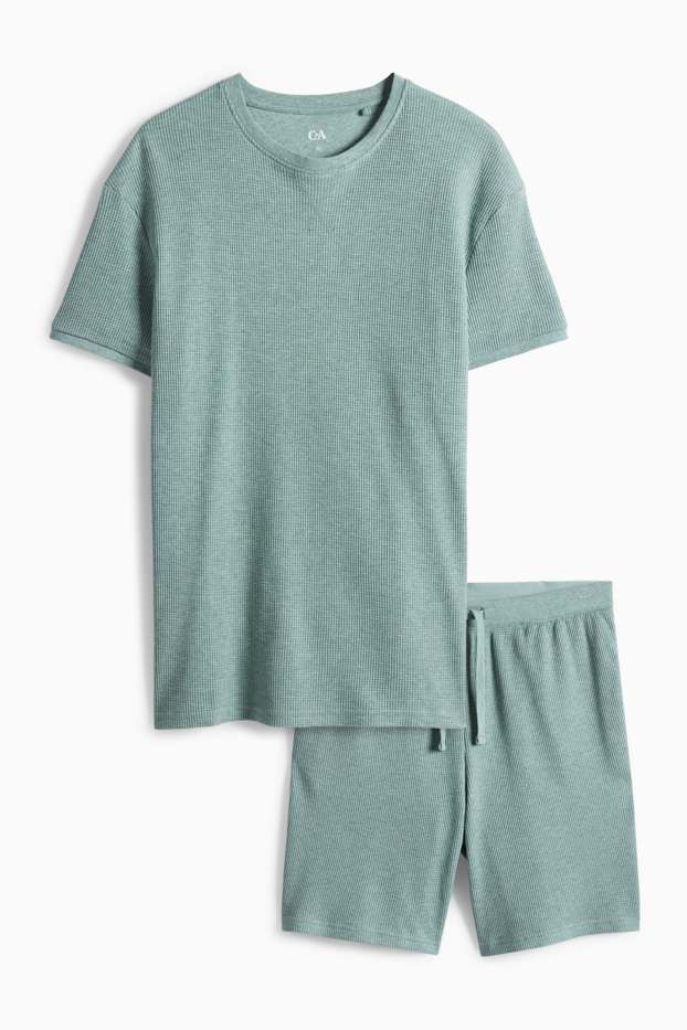 Herren - Shorty-Pyjama - strukturiert - grün