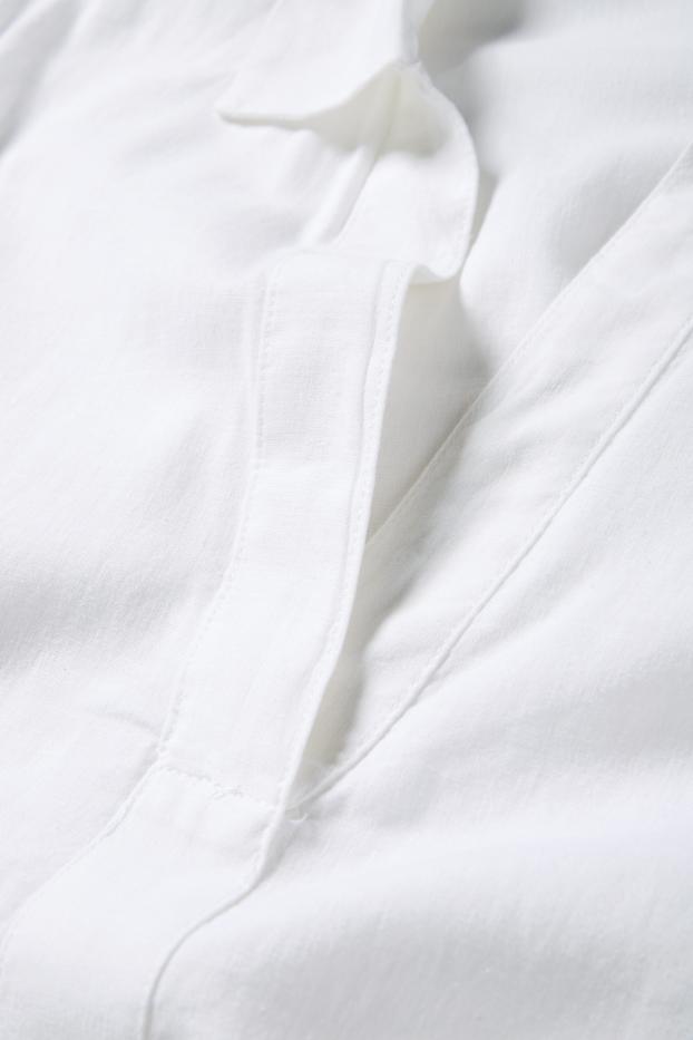 Donna - Blusa con scollo a V - misto lino - bianco