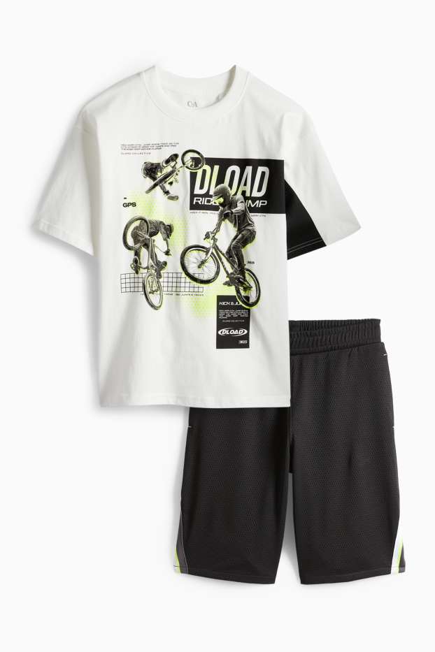 Bambini - BMX - set - t-shirt e shorts - 2 pezzi - bianco / nero