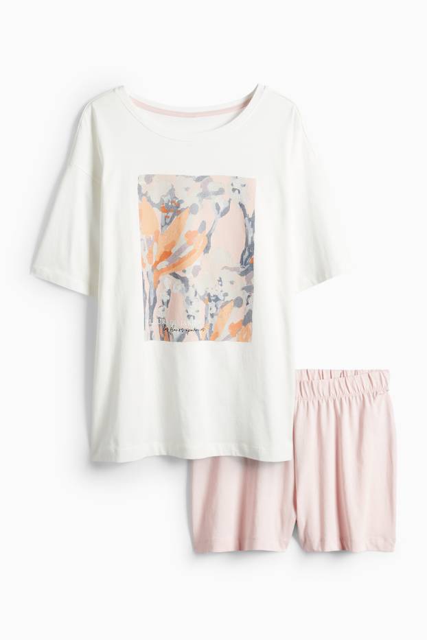 Dámské - Letní pyžamo - bílá/růžová