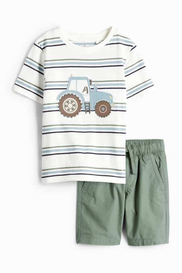 Bambini - Trattore - set - t-shirt e shorts - 2 pezzi - bianco / verde