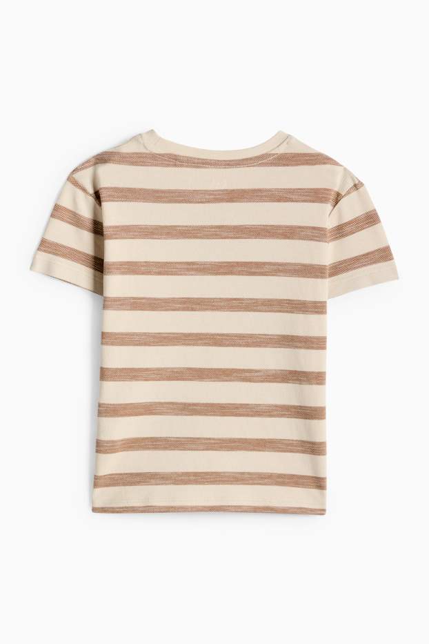 Bambini - Dinosauro - maglia a maniche corte - a righe - beige / marrone