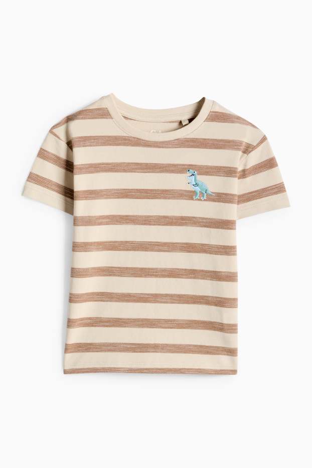 Bambini - Dinosauro - maglia a maniche corte - a righe - beige / marrone