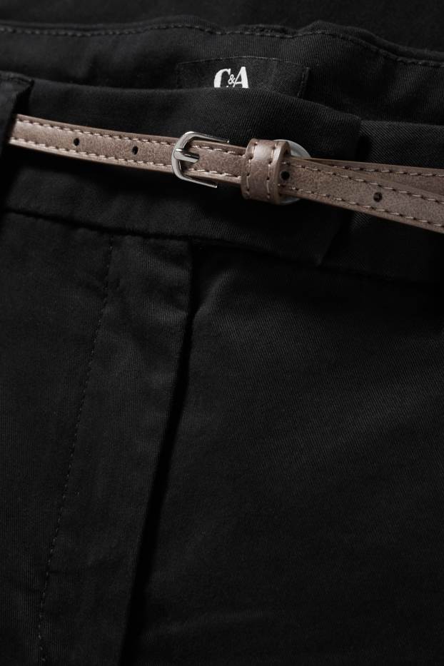 Women - Bermuda shorts with belt - mid-rise waist - black