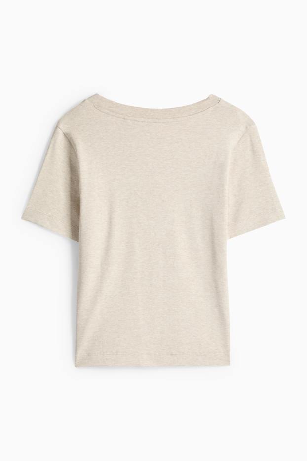 Dames - T-shirt met V-hals - slim fit - beige