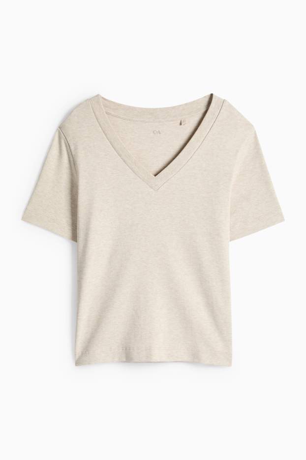 Dames - T-shirt met V-hals - slim fit - beige