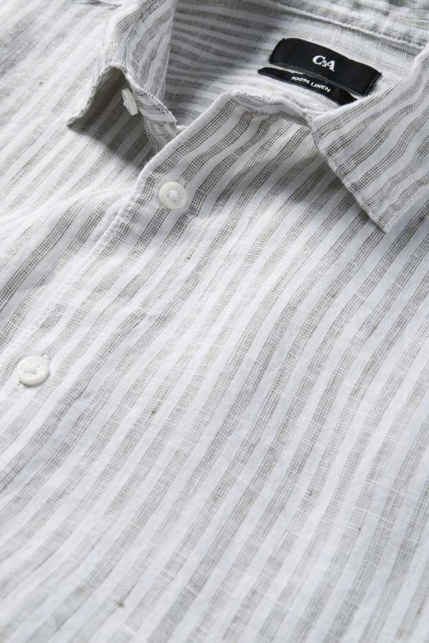 Hommes - Chemise en lin - regular fit - col Kent - à rayures - blanc crème