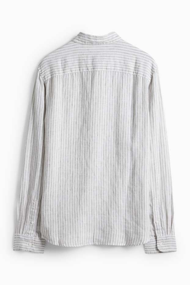 Hommes - Chemise en lin - regular fit - col Kent - à rayures - blanc crème