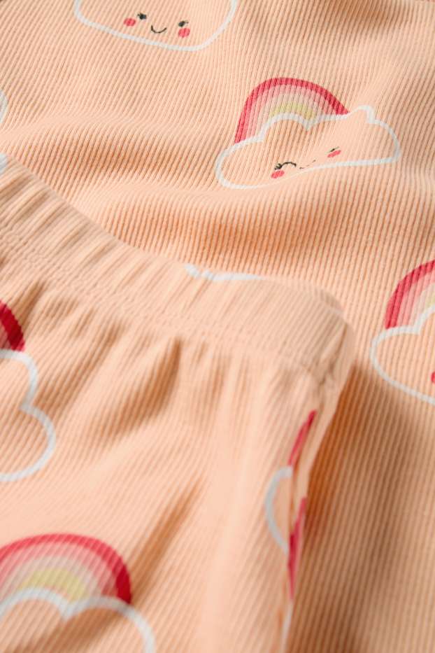 Kinderen: meisjes - Wolk en regenboog - shortama - ribstof - 2-delig - licht oranje