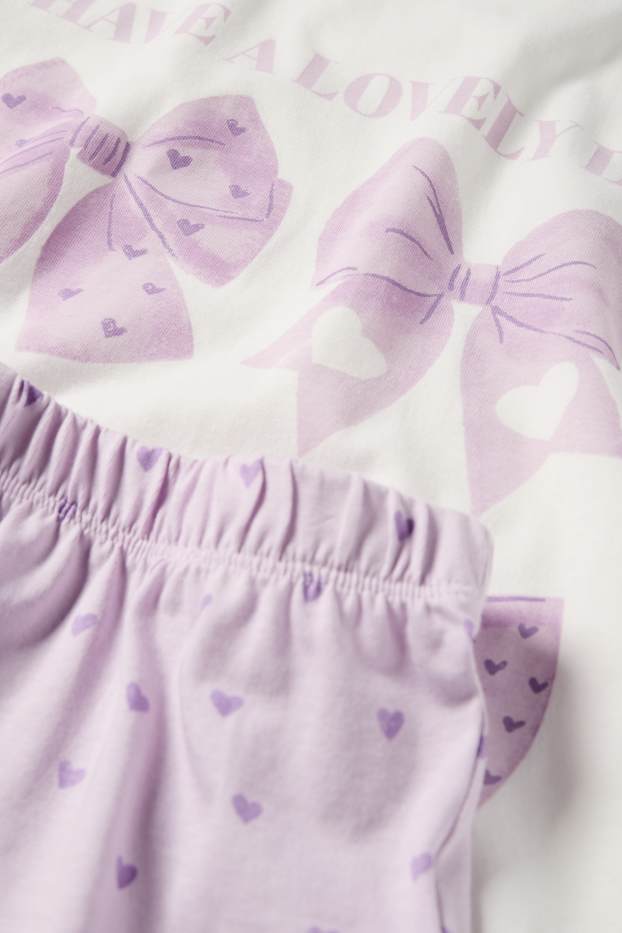 Kinder Mädchen - Schleife und Herz - Shorty-Pyjama - 2 teilig - lila  / weiss