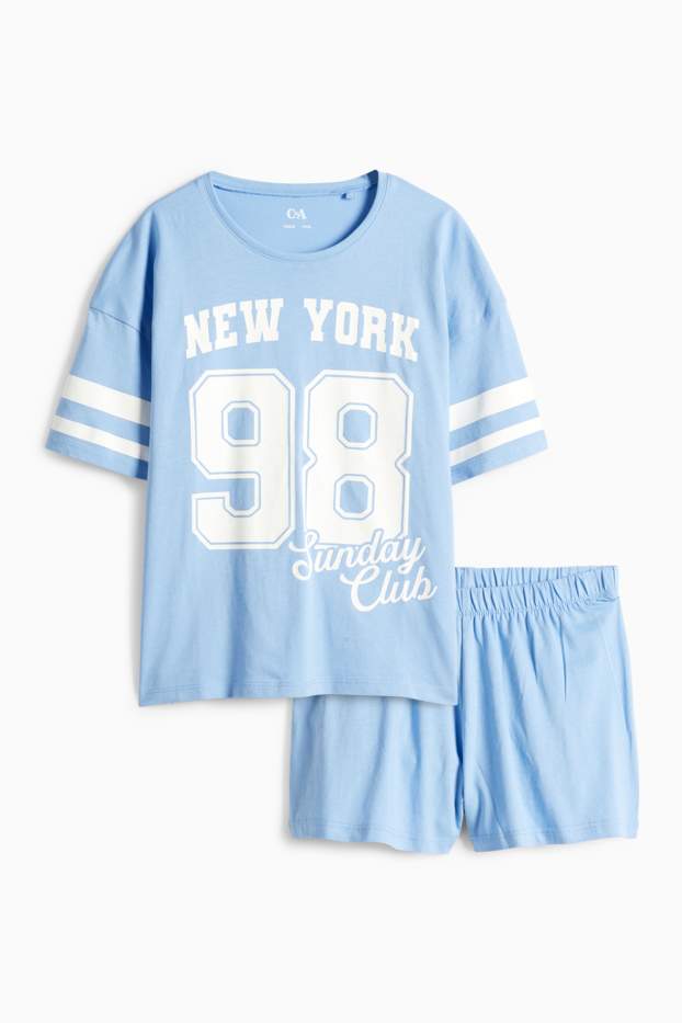 Kinderen: meisjes - New York - shortama - 2-delig - lichtblauw