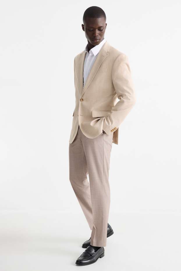 Heren - Broek uit het combi-systeem - slim fit - Flex - geruit - beige