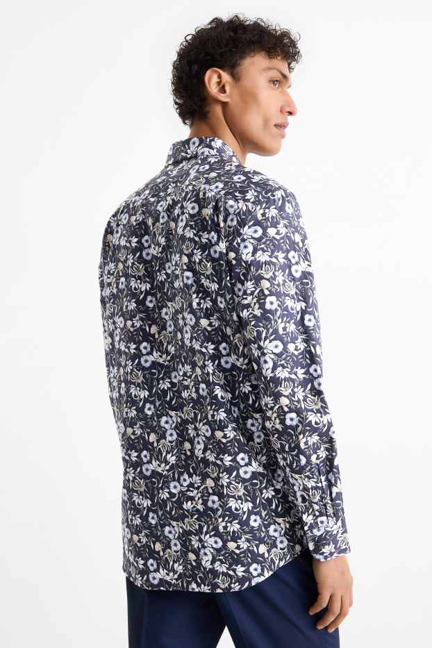 Heren - Business-overhemd - regular fit - button-down - met patroon - donkerblauw