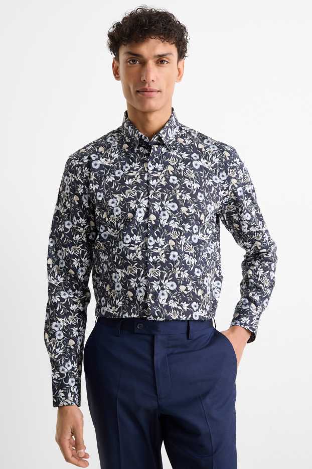 Heren - Business-overhemd - regular fit - button-down - met patroon - donkerblauw