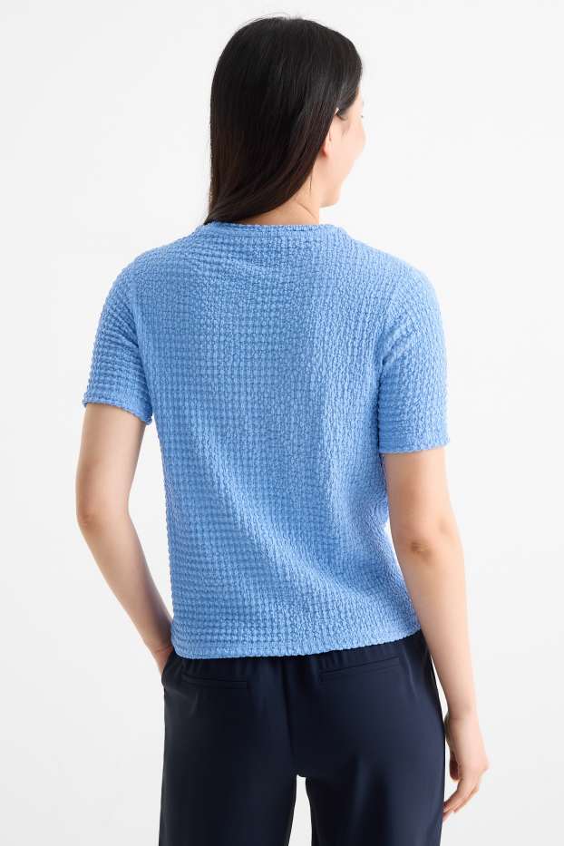 Dames - T-shirt - regular fit - met structuur - blauw