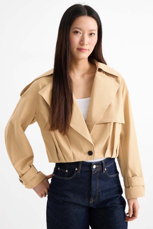 Damen - Crop Trenchcoat - beige