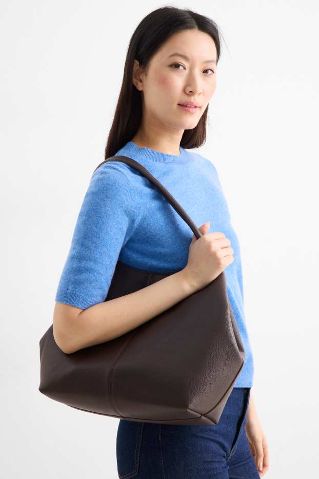 Women - Large shopper - faux leather - dark brown