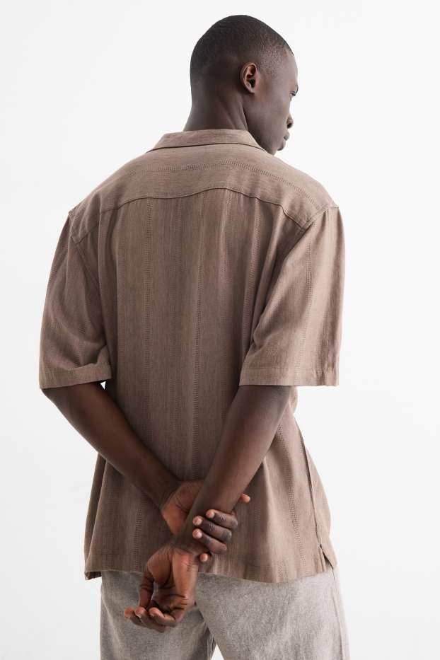 Unisex - Košile s lněným podílem - relaxed fit - klopový límec - hnědá