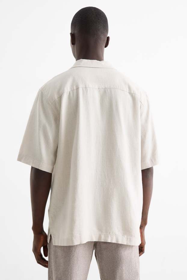 Pánské - Košile s lněným podílem - relaxed fit - klopový límec - světle béžová