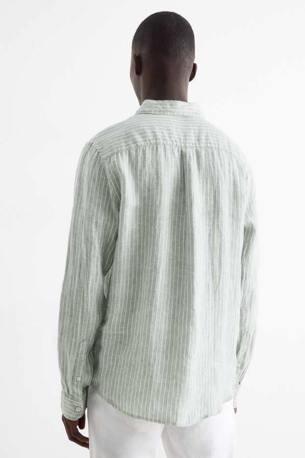 Hommes - Chemise en lin - regular fit - col Kent - à rayures - vert clair