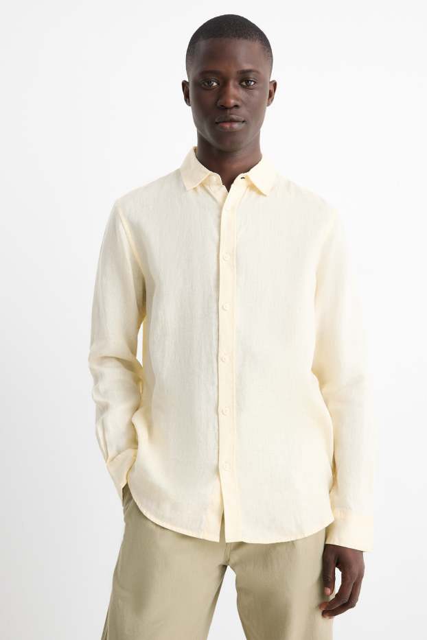 Bărbați - Cămașă de in - regular fit - guler Kent - galben deschis