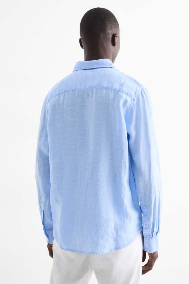 Hommes - Chemise en lin - regular fit - col kent - bleu clair