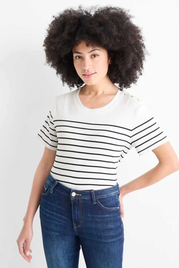 Femei - Tricou - regular fit - cu dungi - albastru închis / alb