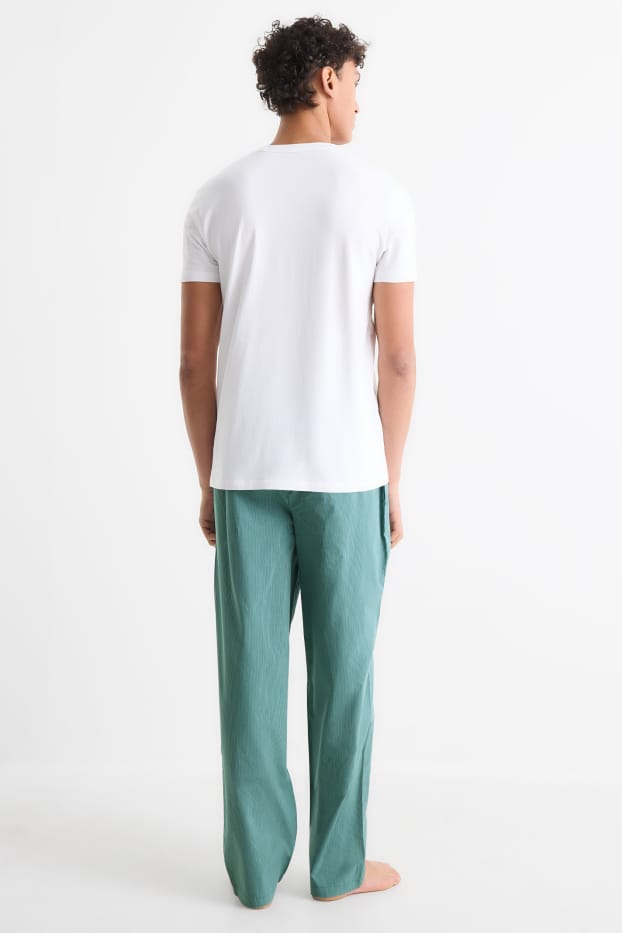 Herren - Pyjamahose - gestreift - dunkelgrün