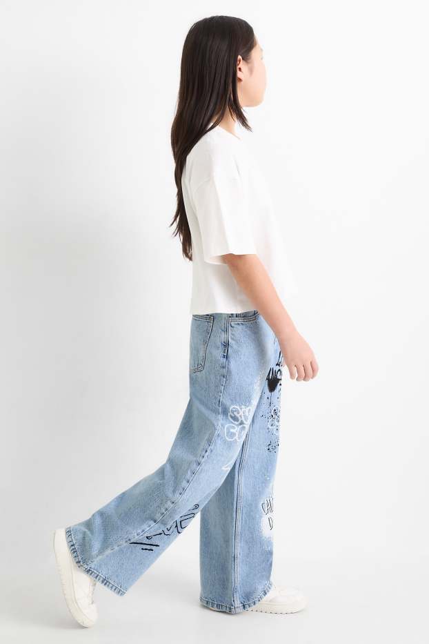 Bambine - Graffiti - jeans a gamba larga - jeans azzurro