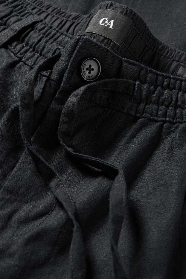 Men - Chinos - tapered fit - linen blend - black