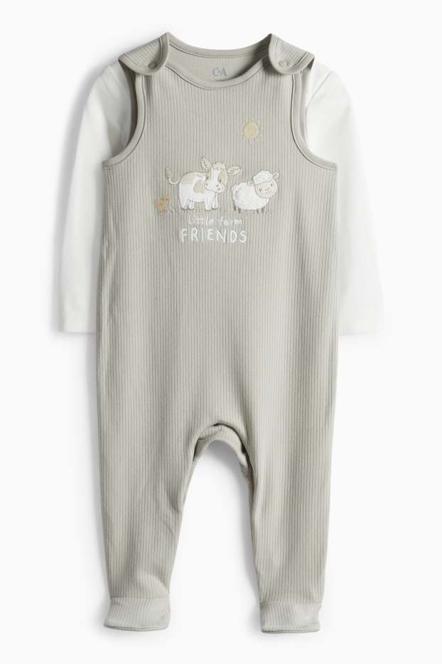 Nadó nen - Ovella, vaca i pollet - conjunt de pijama sencer - 2 peces - blanc/gris